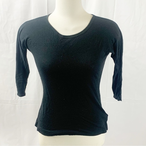 J. Crew Black 3/4 Sleeve Cotton Modal Top (XS) - Picture 5 of 7